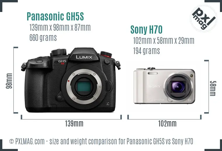 Panasonic GH5S vs Sony H70 size comparison