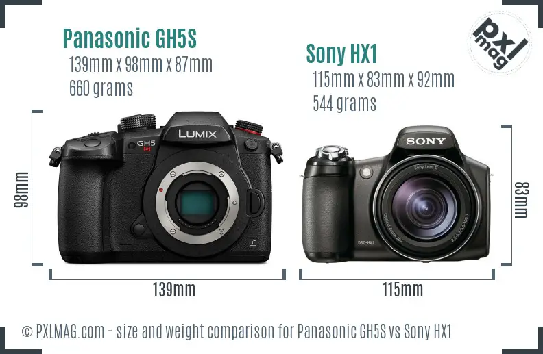 Panasonic GH5S vs Sony HX1 size comparison