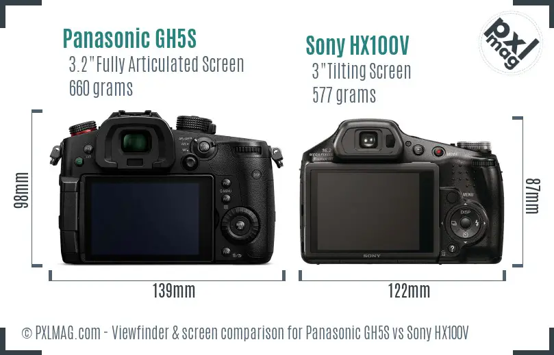Panasonic GH5S vs Sony HX100V Screen and Viewfinder comparison