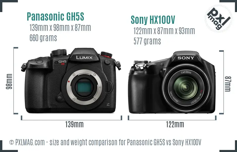 Panasonic GH5S vs Sony HX100V size comparison
