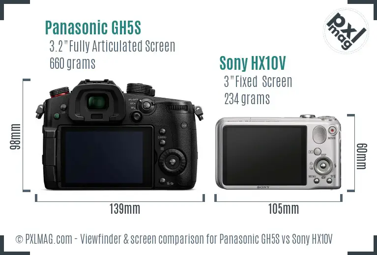 Panasonic GH5S vs Sony HX10V Screen and Viewfinder comparison