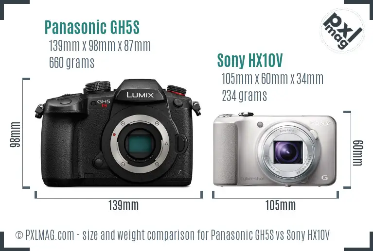 Panasonic GH5S vs Sony HX10V size comparison