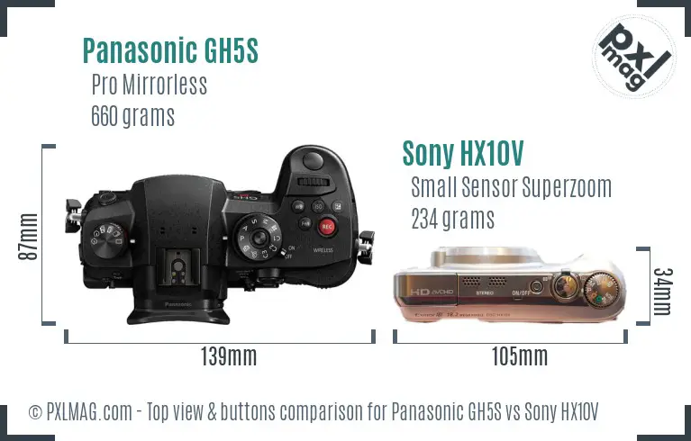 Panasonic GH5S vs Sony HX10V top view buttons comparison