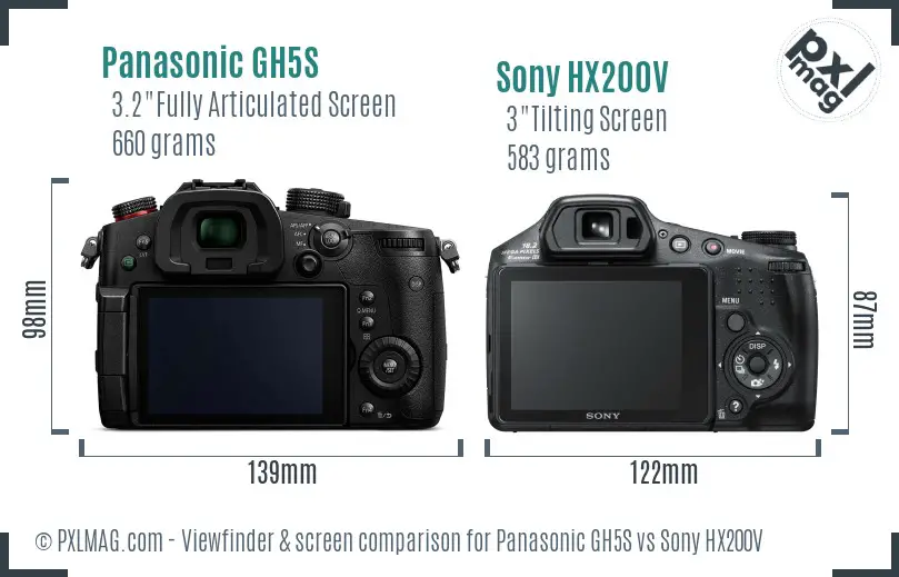 Panasonic GH5S vs Sony HX200V Screen and Viewfinder comparison