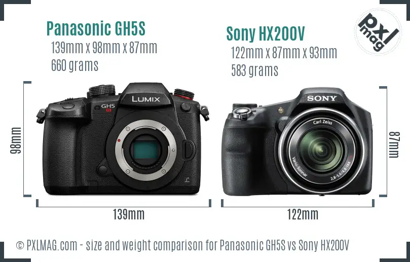 Panasonic GH5S vs Sony HX200V size comparison