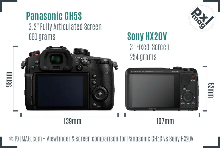 Panasonic GH5S vs Sony HX20V Screen and Viewfinder comparison