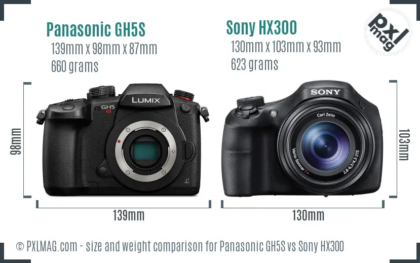 Panasonic GH5S vs Sony HX300 size comparison