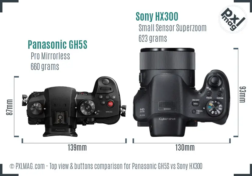 Panasonic GH5S vs Sony HX300 top view buttons comparison