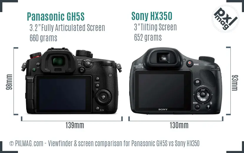 Panasonic GH5S vs Sony HX350 Screen and Viewfinder comparison