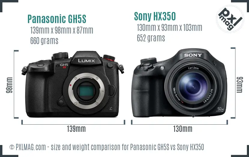 Panasonic GH5S vs Sony HX350 size comparison