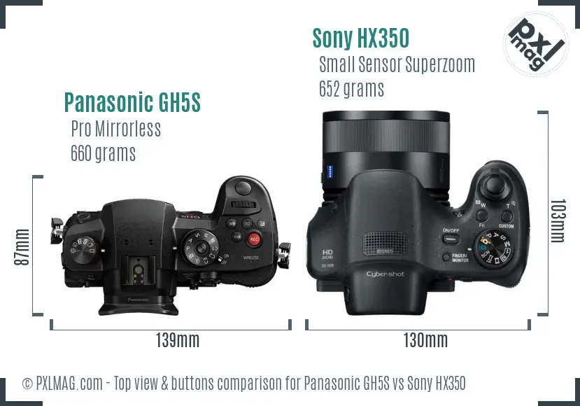 Panasonic GH5S vs Sony HX350 top view buttons comparison