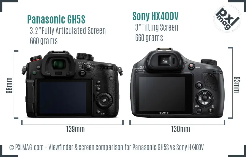 Panasonic GH5S vs Sony HX400V Screen and Viewfinder comparison