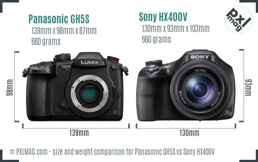 Panasonic GH5S vs Sony HX400V size comparison