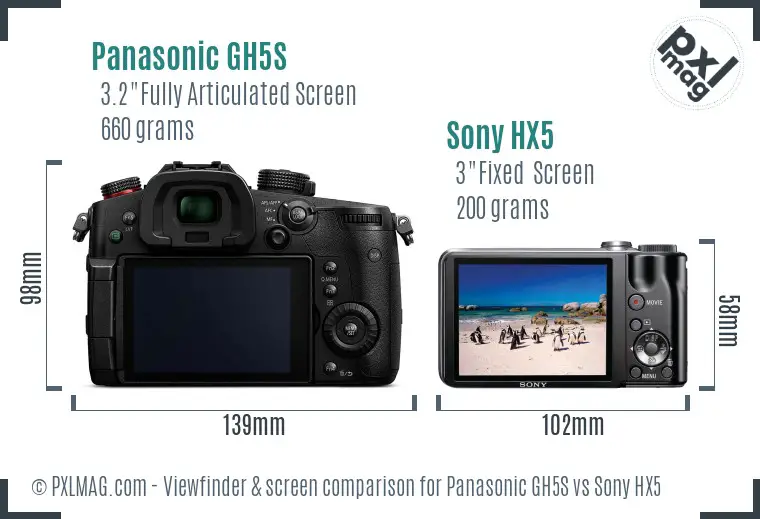 Panasonic GH5S vs Sony HX5 Screen and Viewfinder comparison