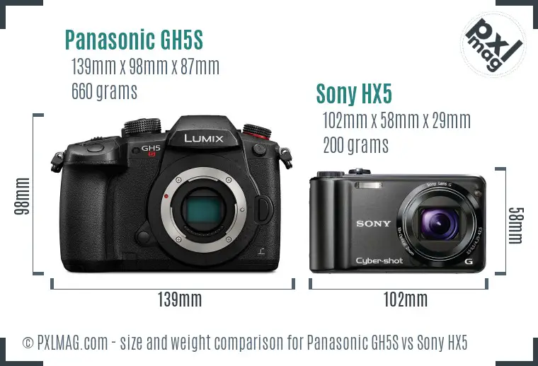 Panasonic GH5S vs Sony HX5 size comparison