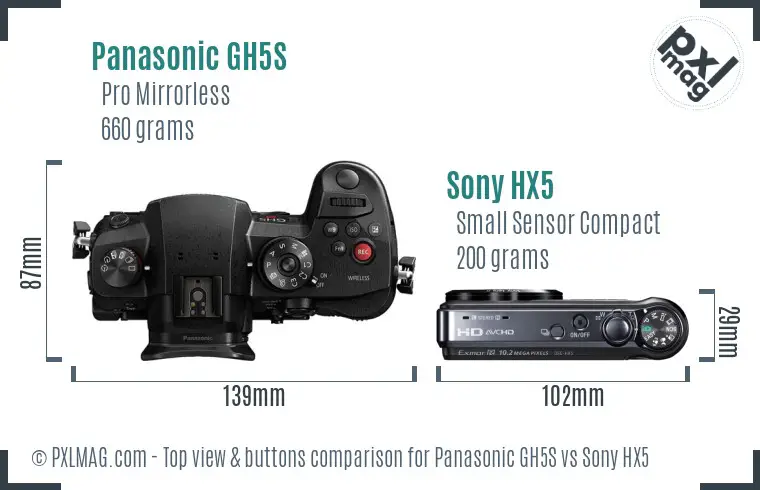 Panasonic GH5S vs Sony HX5 top view buttons comparison