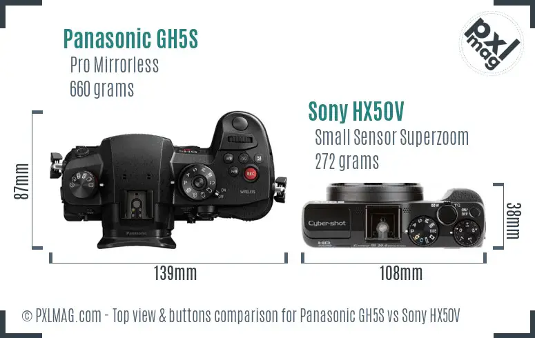Panasonic GH5S vs Sony HX50V top view buttons comparison