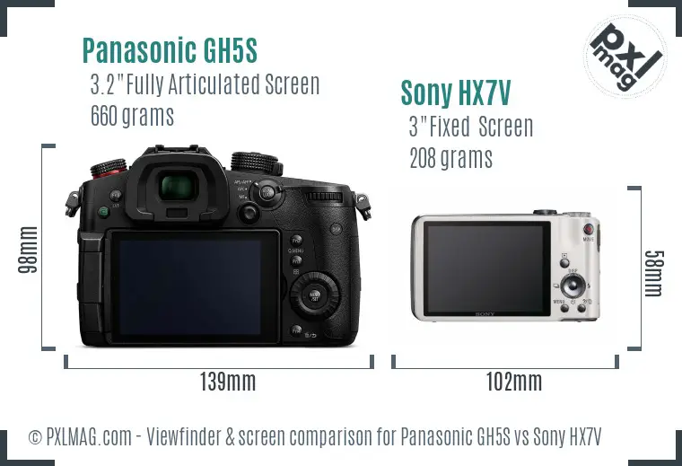 Panasonic GH5S vs Sony HX7V Screen and Viewfinder comparison