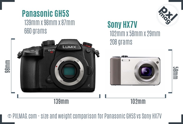 Panasonic GH5S vs Sony HX7V size comparison