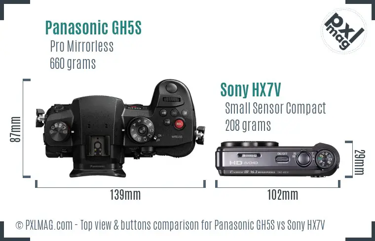 Panasonic GH5S vs Sony HX7V top view buttons comparison