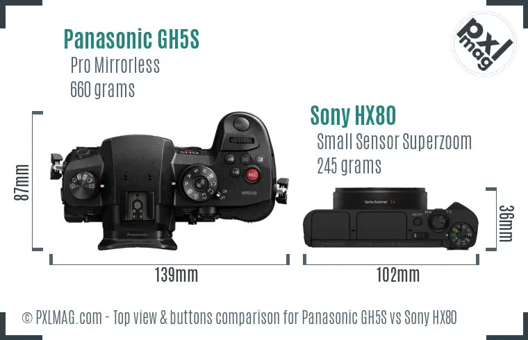 Panasonic GH5S vs Sony HX80 top view buttons comparison