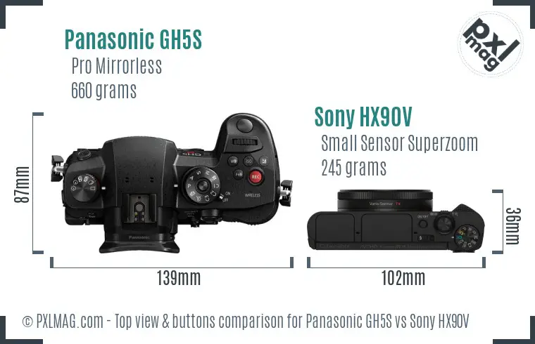 Panasonic GH5S vs Sony HX90V top view buttons comparison