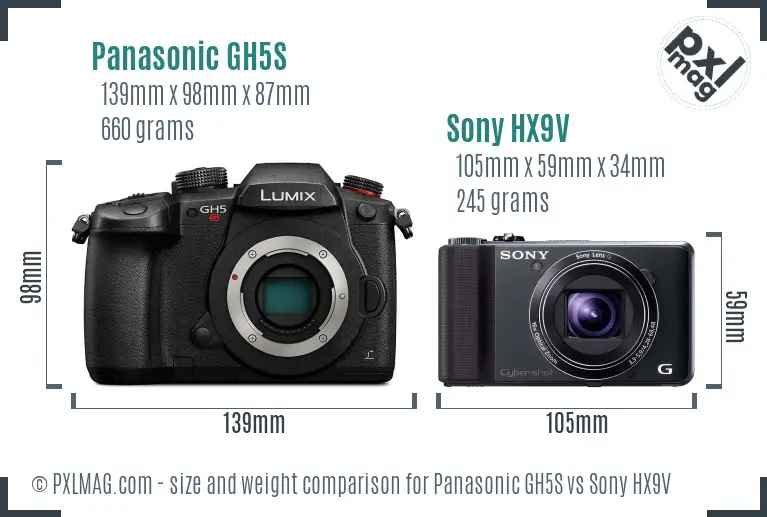 Panasonic GH5S vs Sony HX9V size comparison
