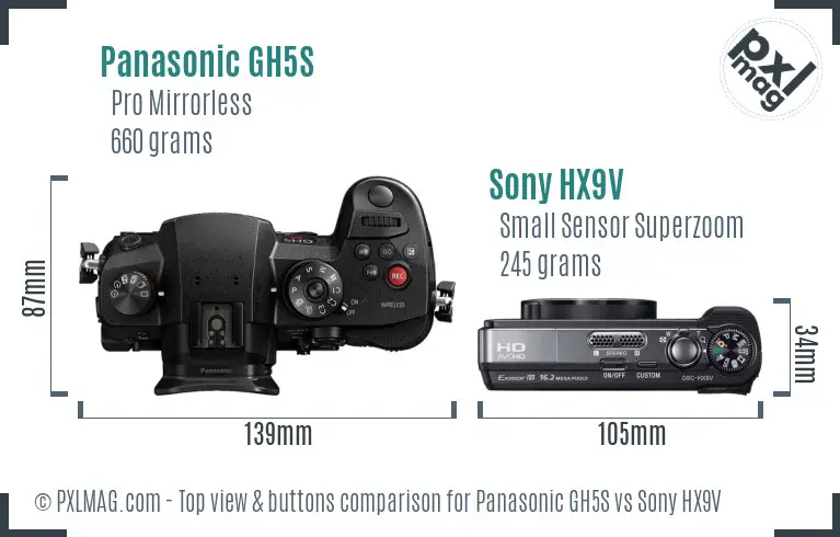 Panasonic GH5S vs Sony HX9V top view buttons comparison