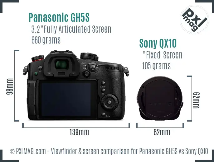 Panasonic GH5S vs Sony QX10 Screen and Viewfinder comparison
