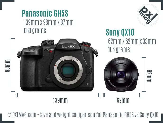 Panasonic GH5S vs Sony QX10 size comparison