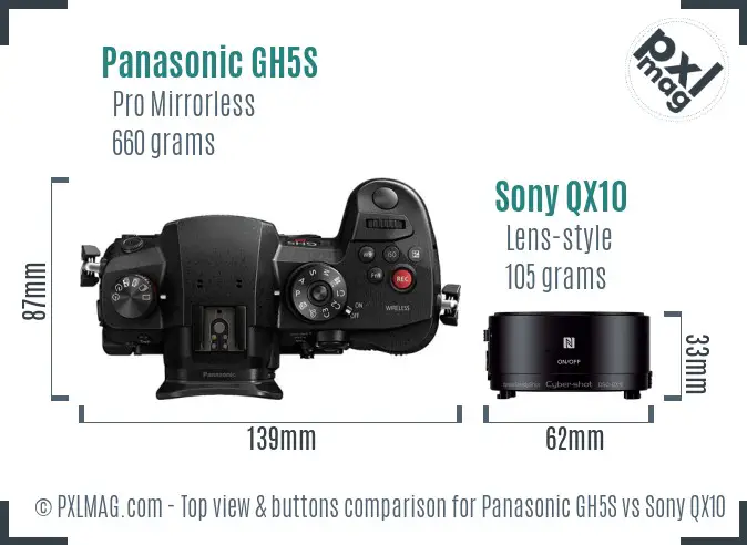 Panasonic GH5S vs Sony QX10 top view buttons comparison