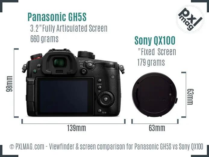 Panasonic GH5S vs Sony QX100 Screen and Viewfinder comparison