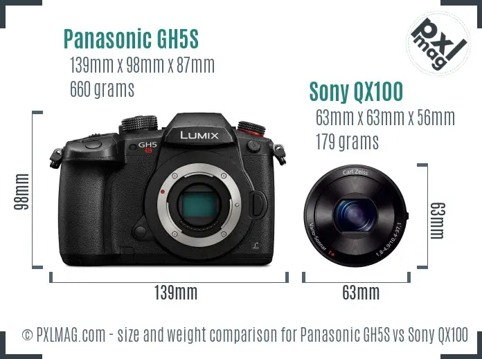 Panasonic GH5S vs Sony QX100 size comparison