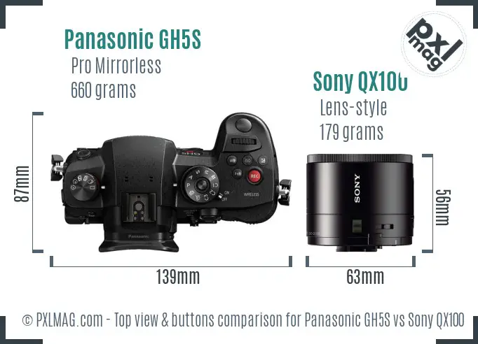 Panasonic GH5S vs Sony QX100 top view buttons comparison