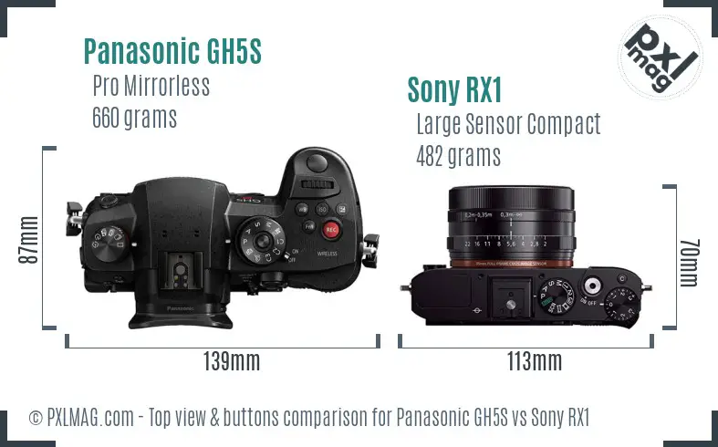 Panasonic GH5S vs Sony RX1 top view buttons comparison