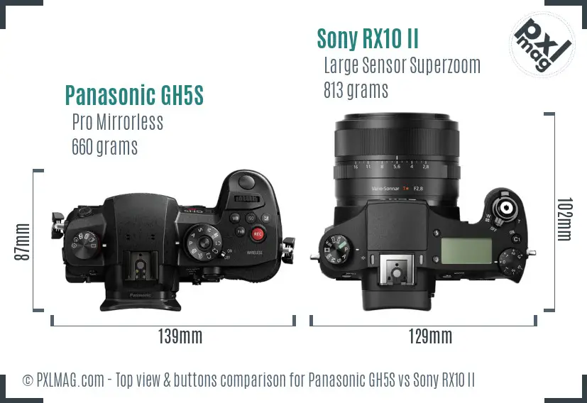 Panasonic GH5S vs Sony RX10 II top view buttons comparison