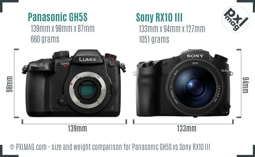 Panasonic GH5S vs Sony RX10 III size comparison