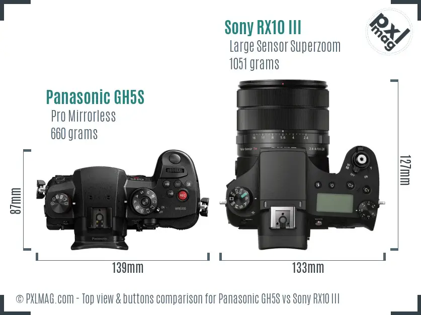 Panasonic GH5S vs Sony RX10 III top view buttons comparison