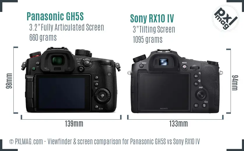 Panasonic GH5S vs Sony RX10 IV Screen and Viewfinder comparison