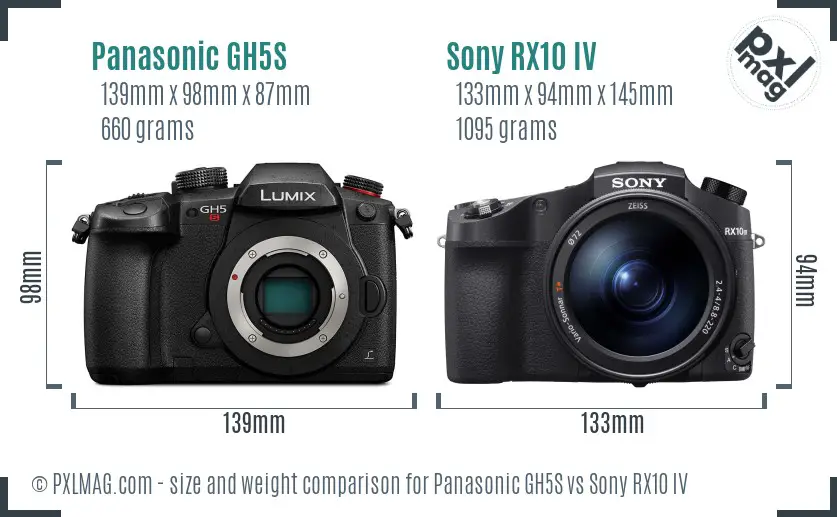 Panasonic GH5S vs Sony RX10 IV size comparison