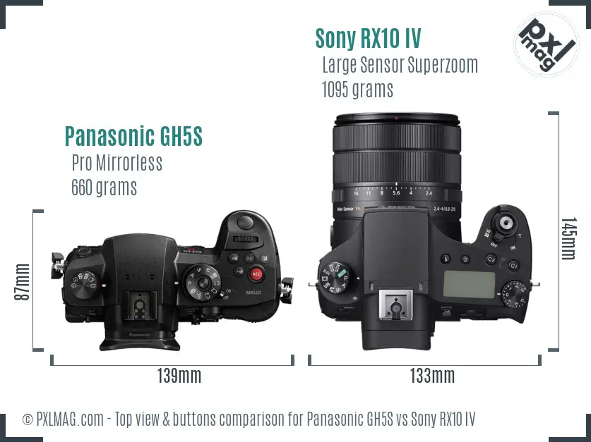 Panasonic GH5S vs Sony RX10 IV top view buttons comparison