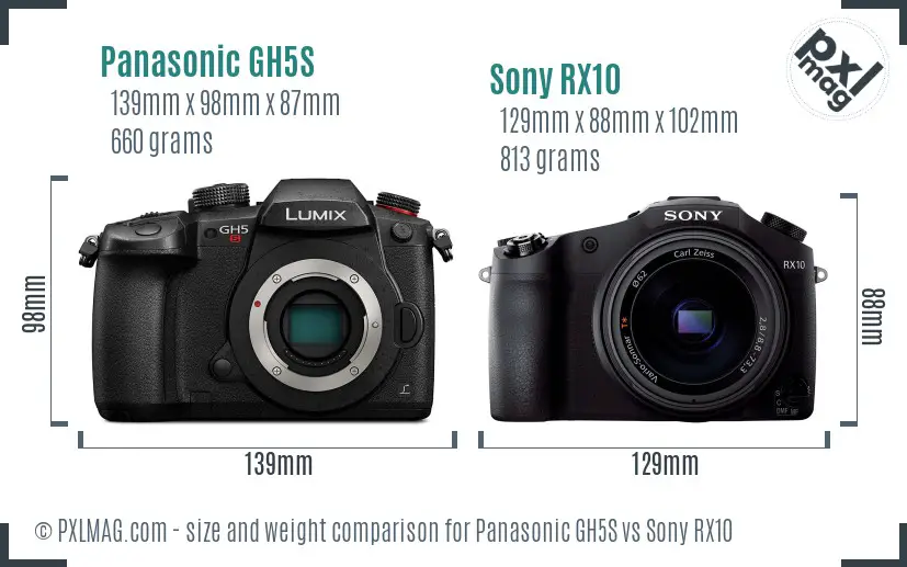 Panasonic GH5S vs Sony RX10 size comparison