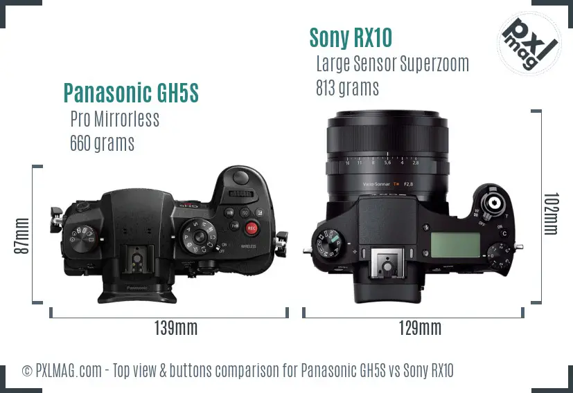 Panasonic GH5S vs Sony RX10 top view buttons comparison