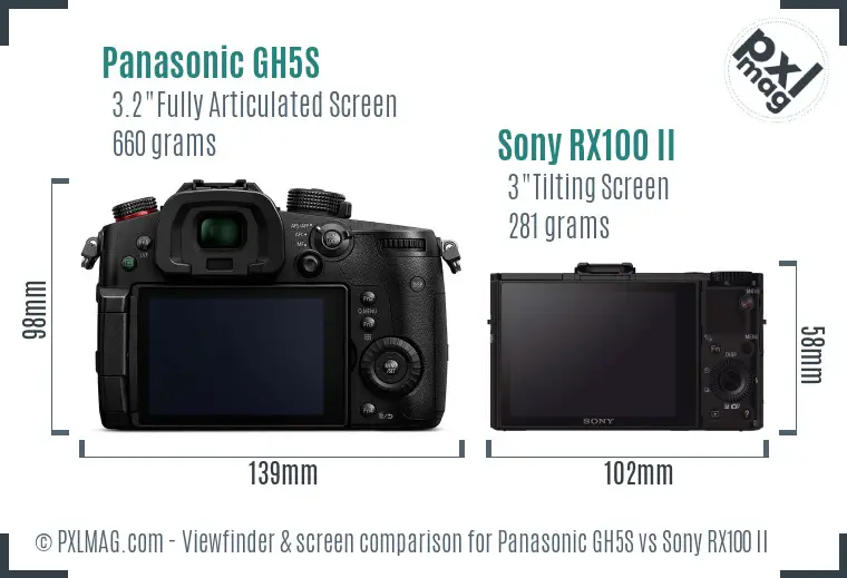 Panasonic GH5S vs Sony RX100 II Screen and Viewfinder comparison