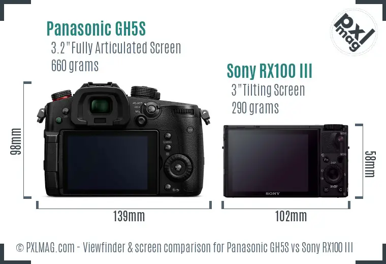 Panasonic GH5S vs Sony RX100 III Screen and Viewfinder comparison