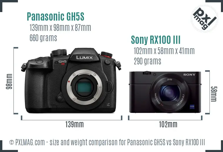 Panasonic GH5S vs Sony RX100 III size comparison