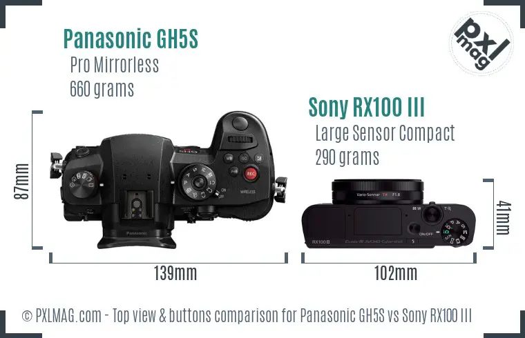 Panasonic GH5S vs Sony RX100 III top view buttons comparison