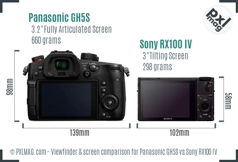 Panasonic GH5S vs Sony RX100 IV Screen and Viewfinder comparison