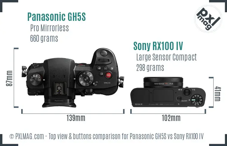 Panasonic GH5S vs Sony RX100 IV top view buttons comparison