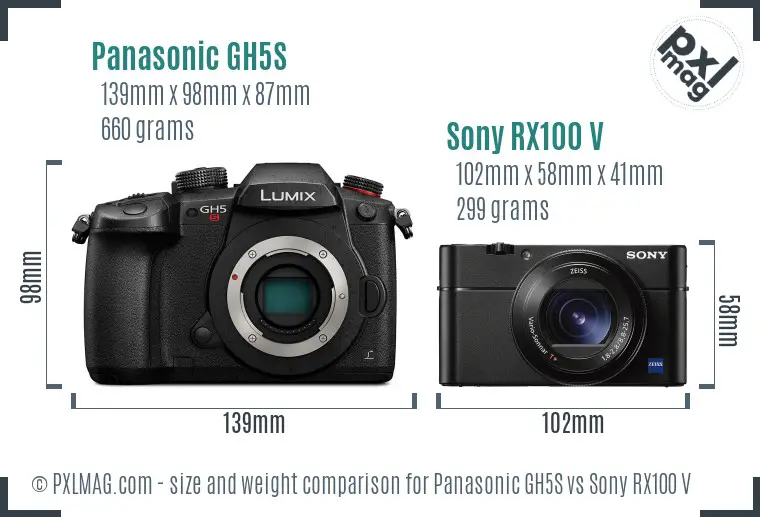 Panasonic GH5S vs Sony RX100 V size comparison